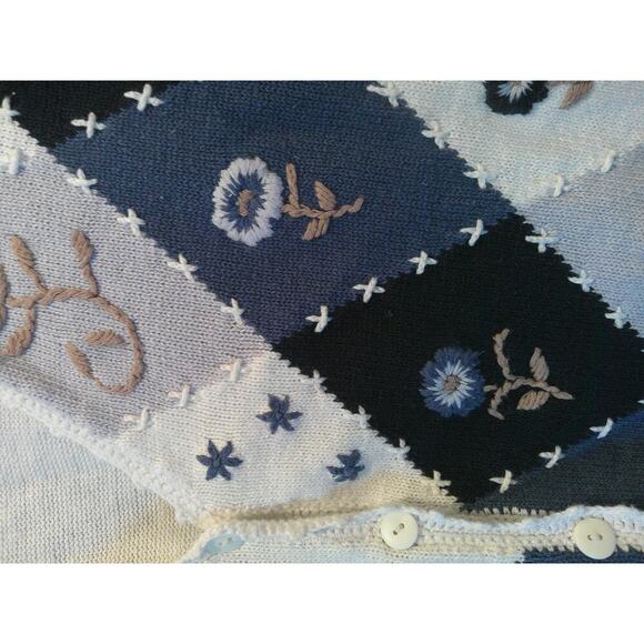 Stoneybrook Vintage Patchwork Sweater Vest Women’s Small Blue Floral Argyle - Picture 5 of 8